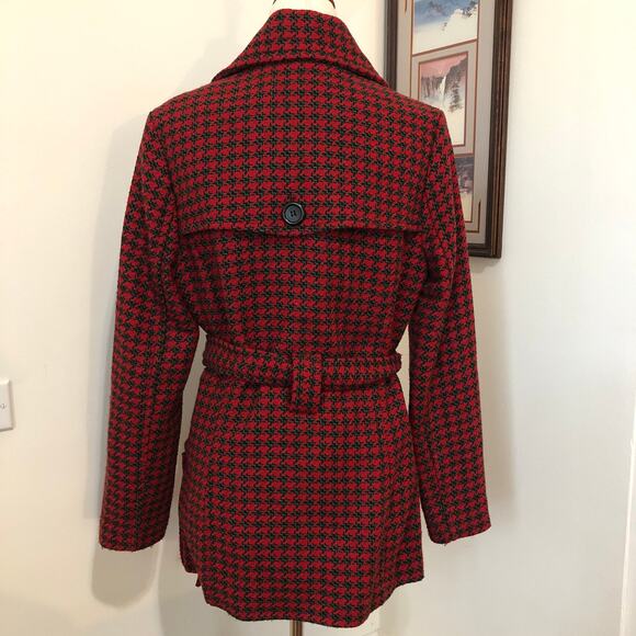 VTG Y2K Joujou Houndstooth Wool Blend Peacoat Red Black Tag L (Fit M) Holiday - Picture 6 of 15